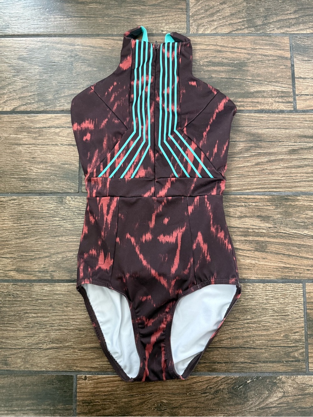 Jo+Jax Adult Small Zip Front Halter Dance Leotard Burgundy Teal